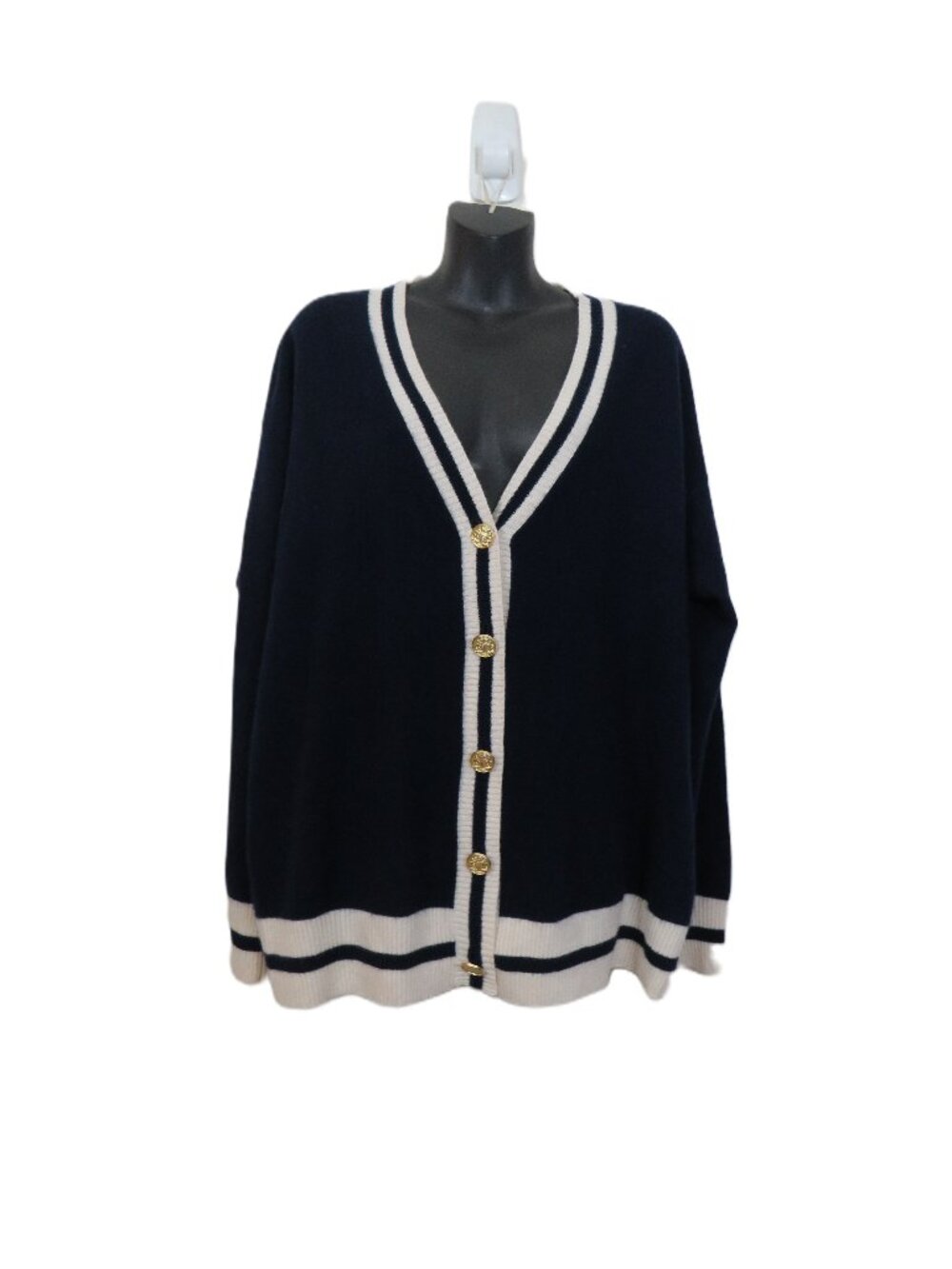 Aqua Cashmere x Venus Williams Size Large Cardigan Sweater Button Front Navy
